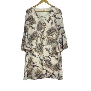 Fab'rik Transitional Dress in Cream and Floral Print and Lace-up V-neck